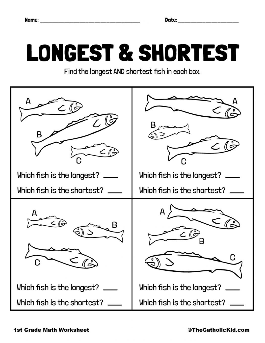 Longest & Shortest - 1st Grade Size Worksheet Catholic - TheCatholicKid.com