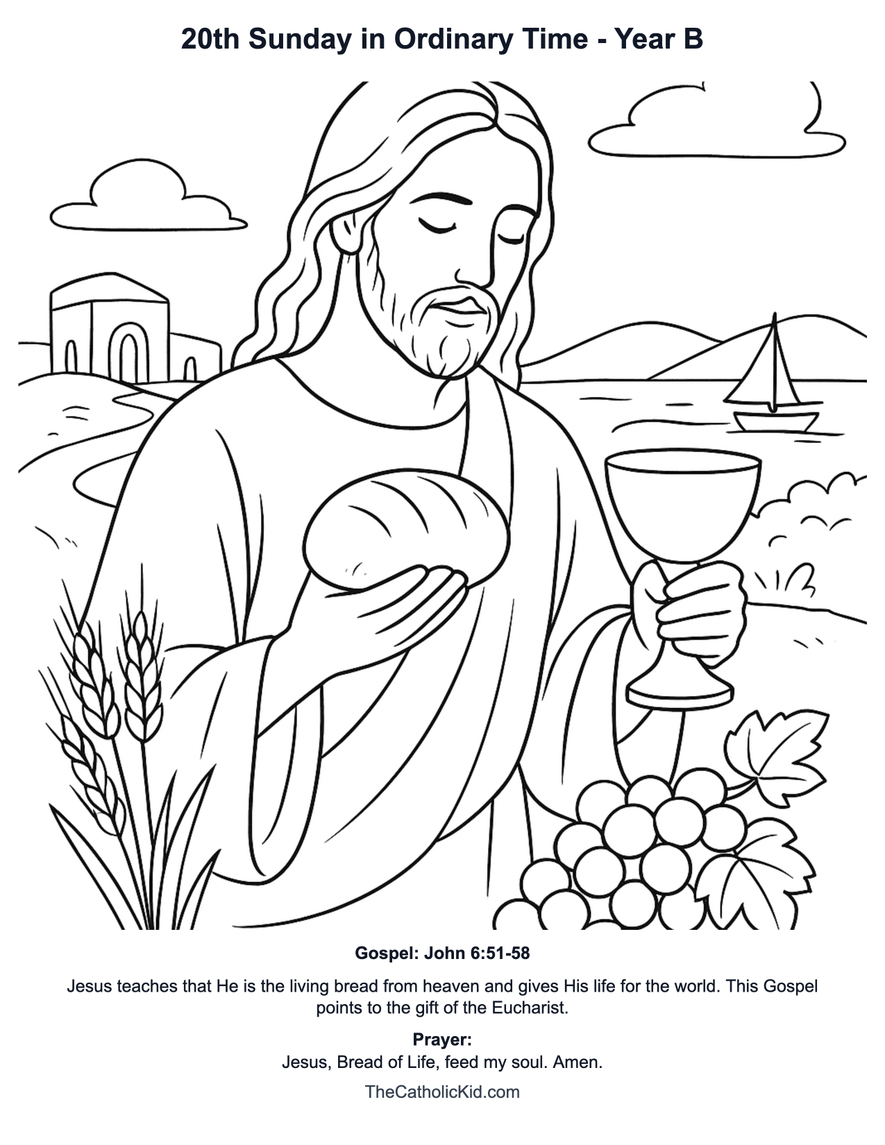 20th Sunday in Ordinary Time Year B Catholic Lectionary Coloring Page based on John 6:51-58