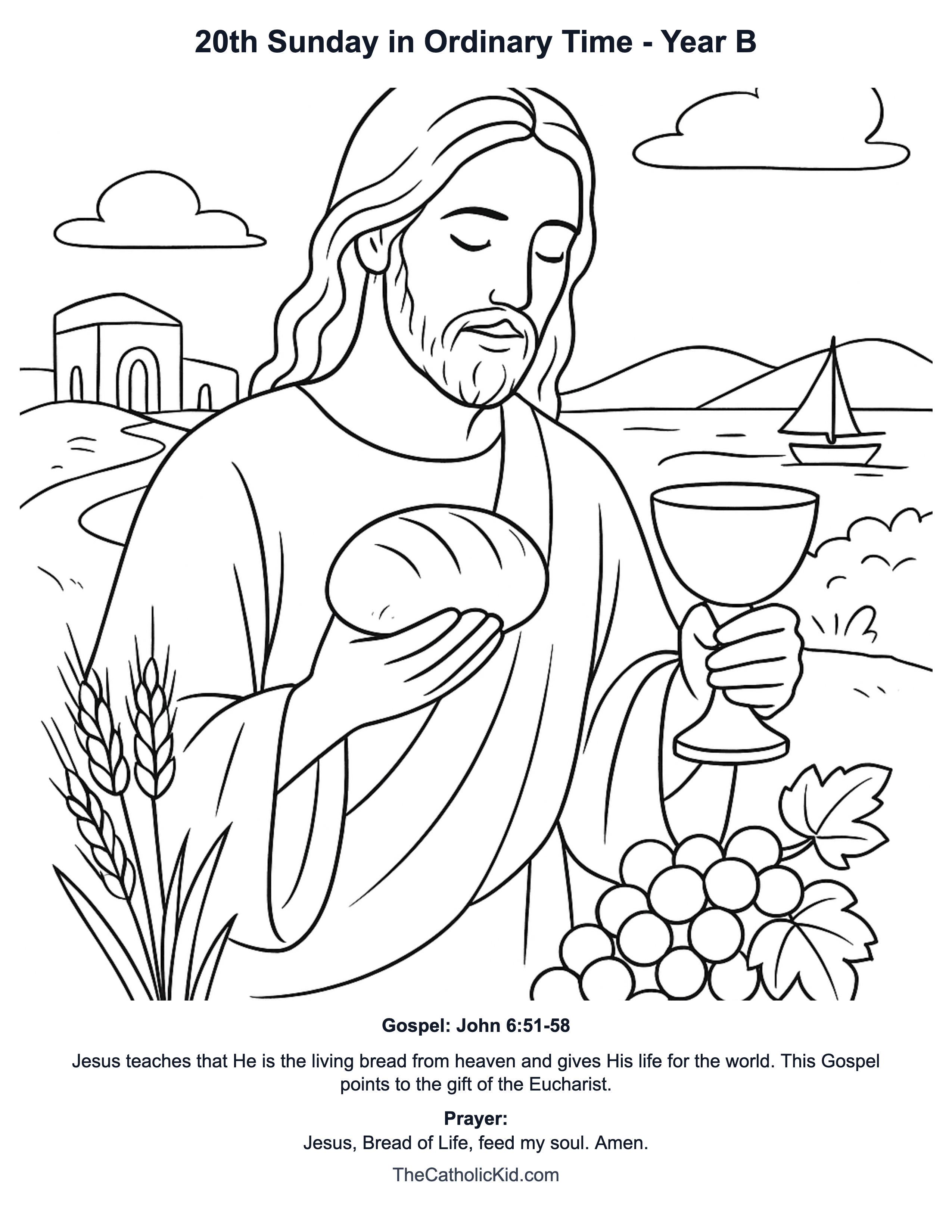 20th Sunday in Ordinary Time Year B Catholic Lectionary Coloring Page based on John 6:51-58