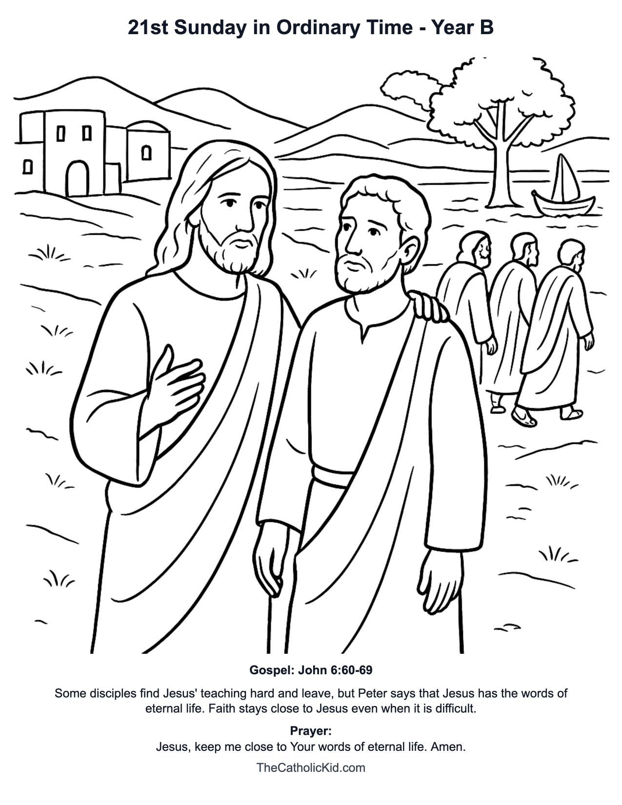 21st Sunday in Ordinary Time Year B Catholic Lectionary Coloring Page based on John 6:60-69