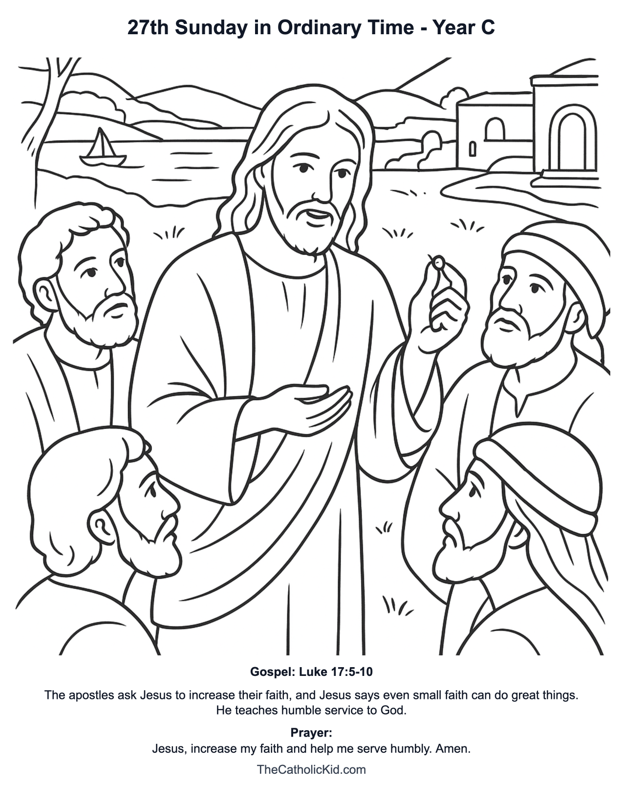 27th Sunday in Ordinary Time Year C Catholic Lectionary Coloring Page based on Luke 17:5-10