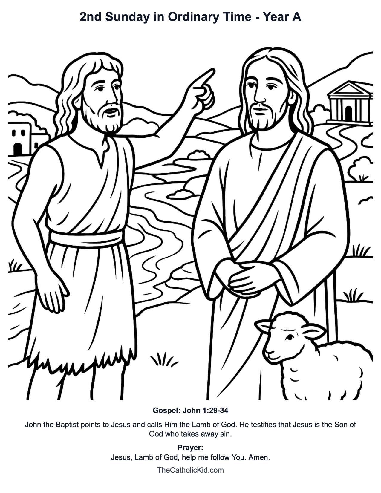 2nd Sunday in Ordinary Time Year A Catholic Lectionary Coloring Page based on John 1:29-34