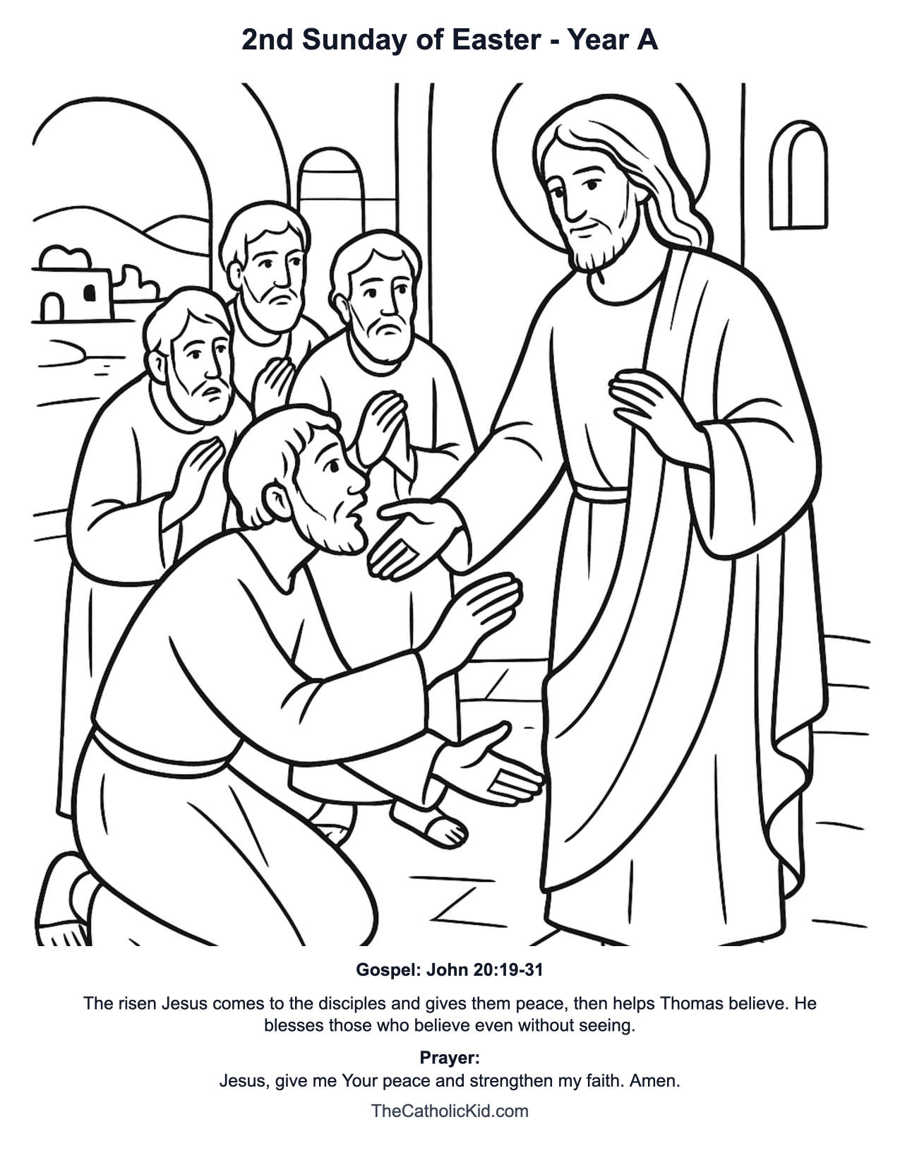 2nd Sunday of Easter Year A Catholic Lectionary Coloring Page based on John 20:19-31