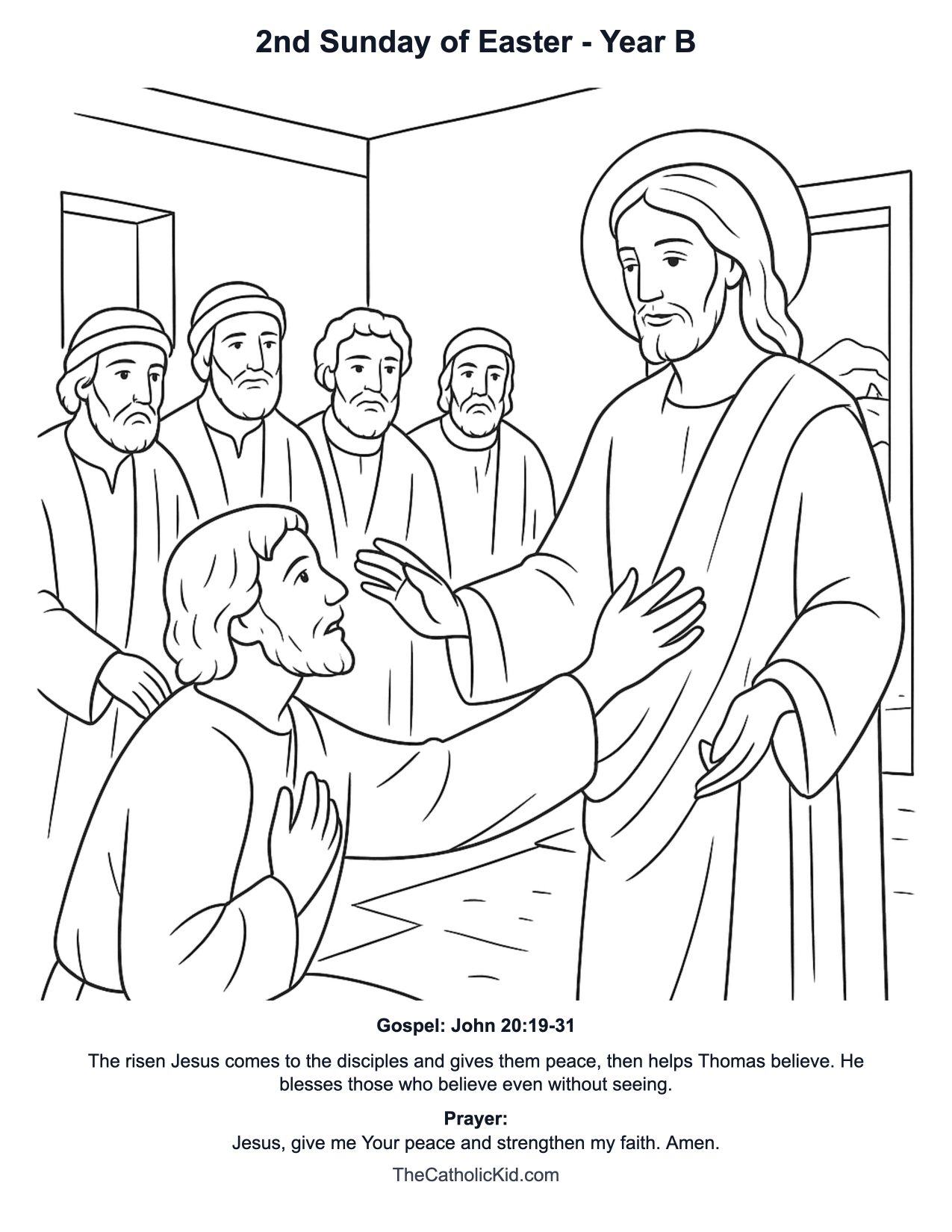 2nd Sunday of Easter Year B Catholic Lectionary Coloring Page based on John 20:19-31