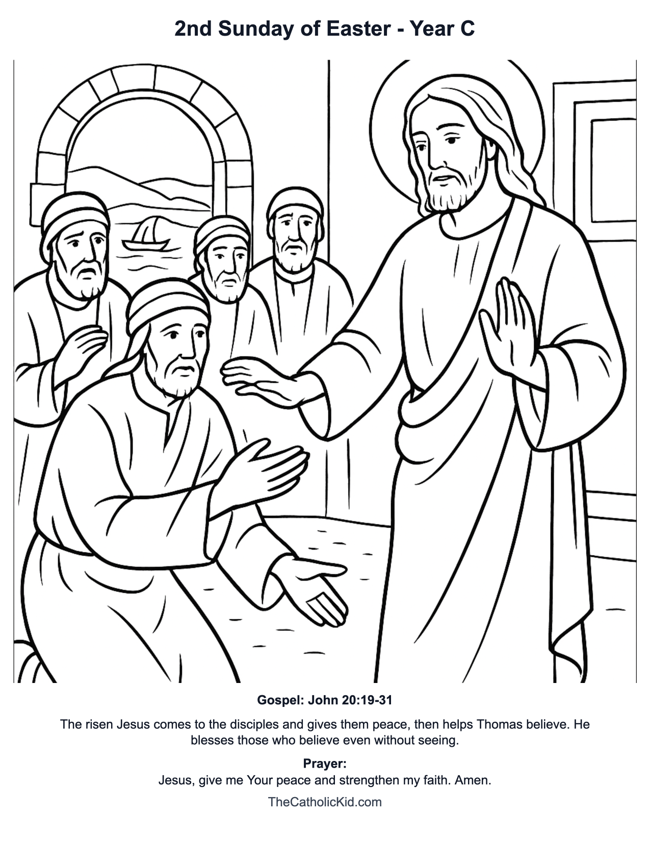 2nd Sunday of Easter Year C Catholic Lectionary Coloring Page based on John 20:19-31