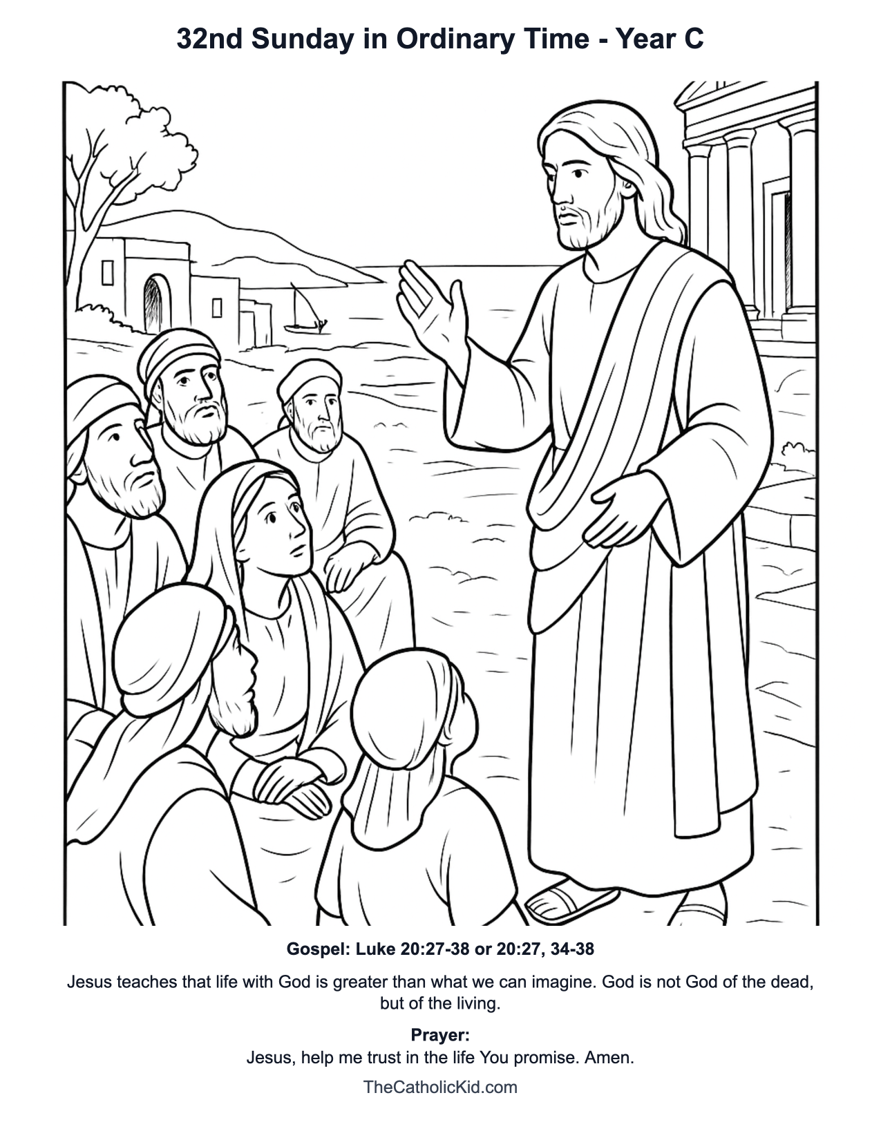 32nd Sunday in Ordinary Time Year C Catholic Lectionary Coloring Page based on Luke 20:27-38