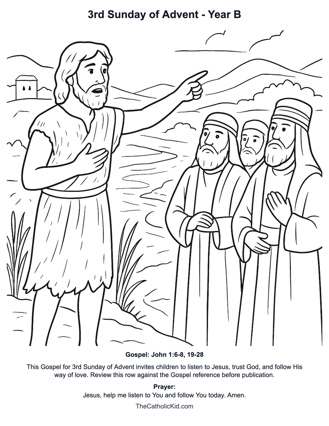 3rd Sunday of Advent Year B Catholic Lectionary Coloring Page based on John 1:6-8