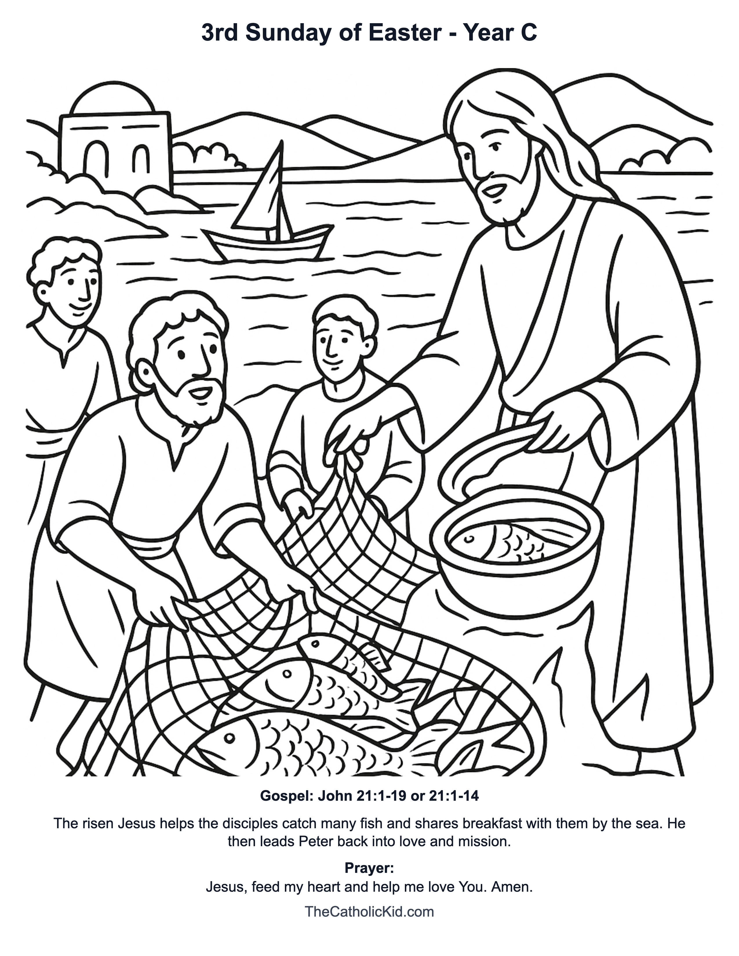 3rd Sunday of Easter Year C Catholic Lectionary Coloring Page based on John 21:1-19
