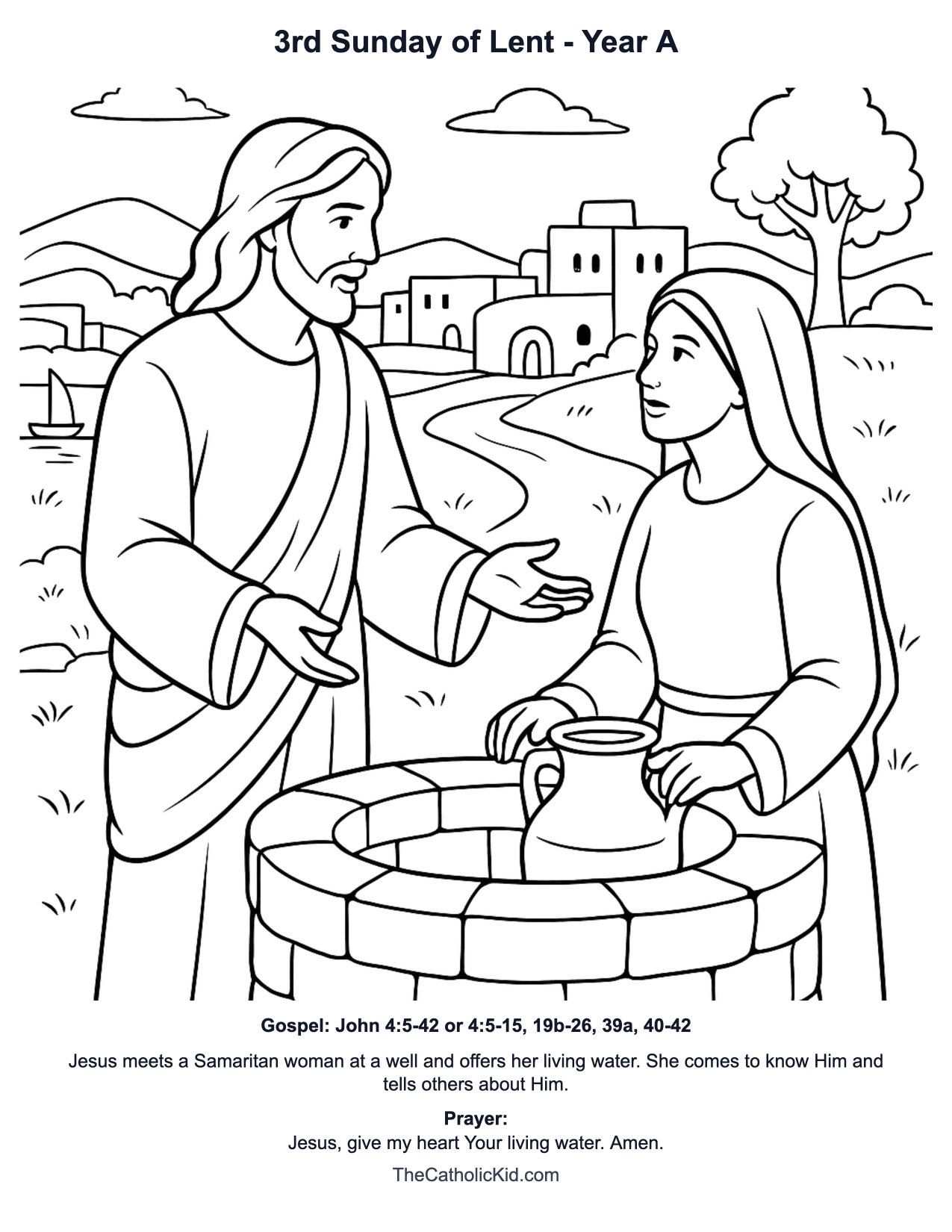 3rd Sunday of Lent Year A Catholic Lectionary Coloring Page based on John 4:5-42