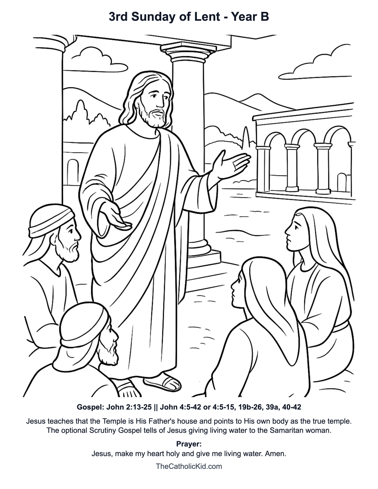 3rd Sunday of Lent Year B Catholic Lectionary Coloring Page based on John 2:13-25