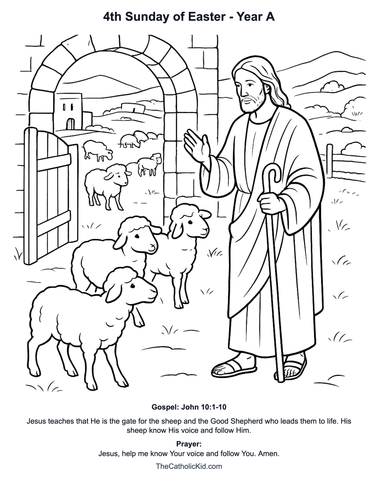 4th Sunday of Easter Year A Catholic Lectionary Coloring Page based on John 10:1-10