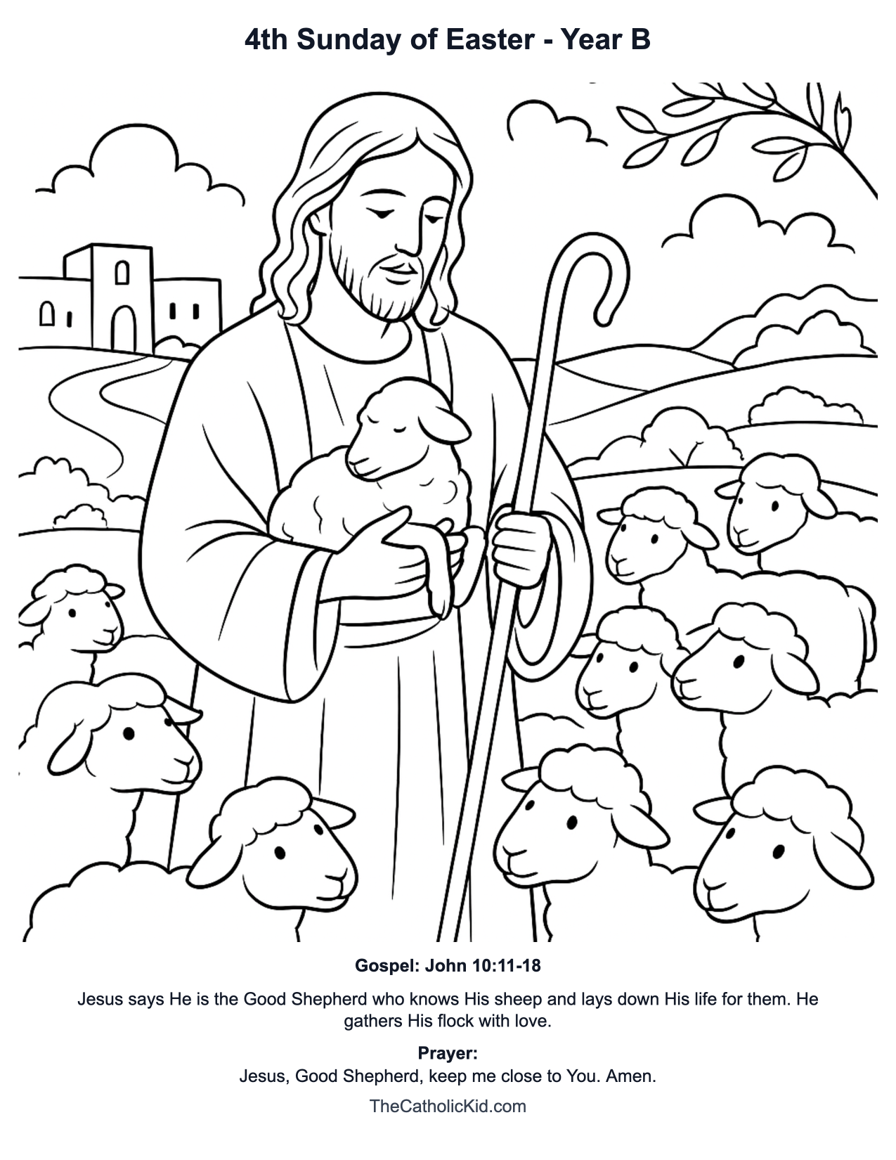 4th Sunday of Easter Year B Catholic Lectionary Coloring Page based on John 10:11-18