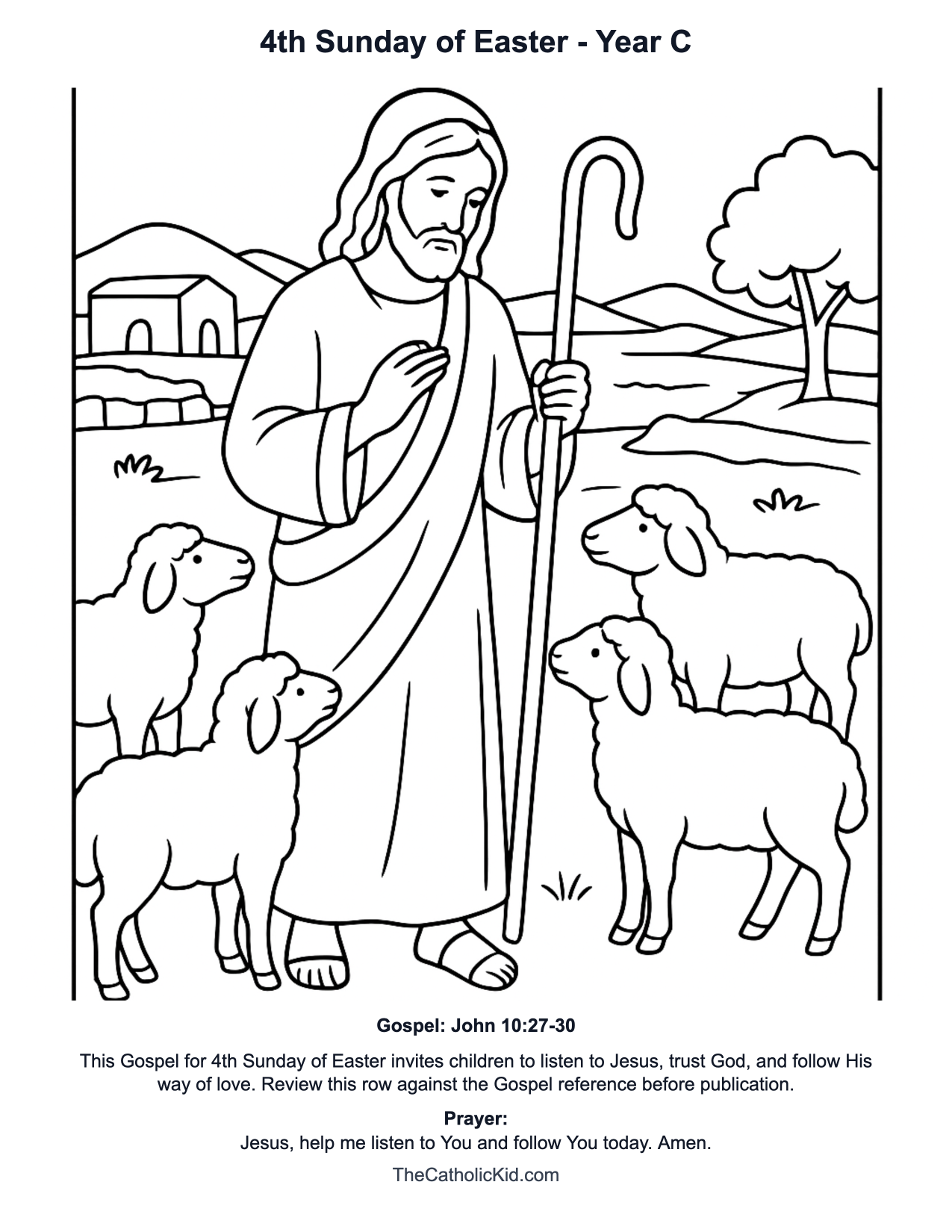 4th Sunday of Easter Year C Catholic Lectionary Coloring Page based on John 10:27-30