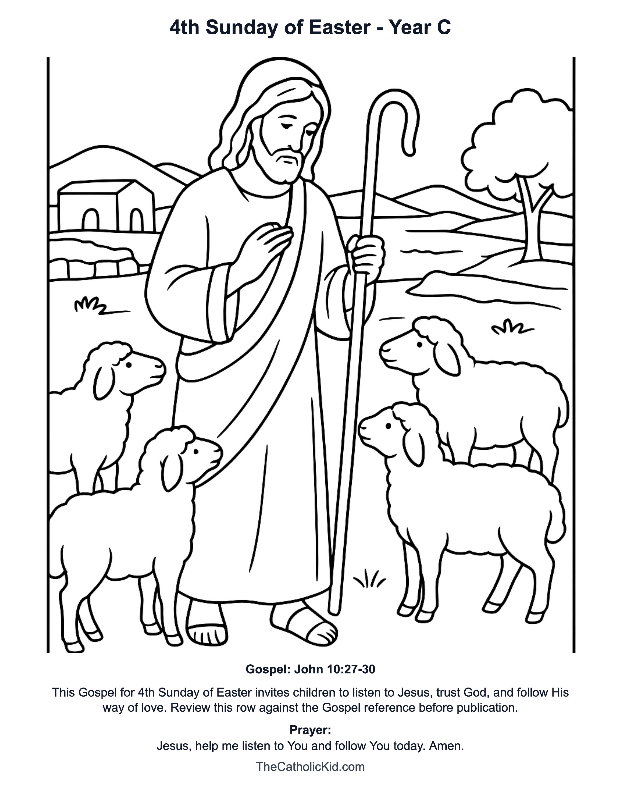 4th Sunday of Easter Year C Catholic Lectionary Coloring Page based on John 10:27-30