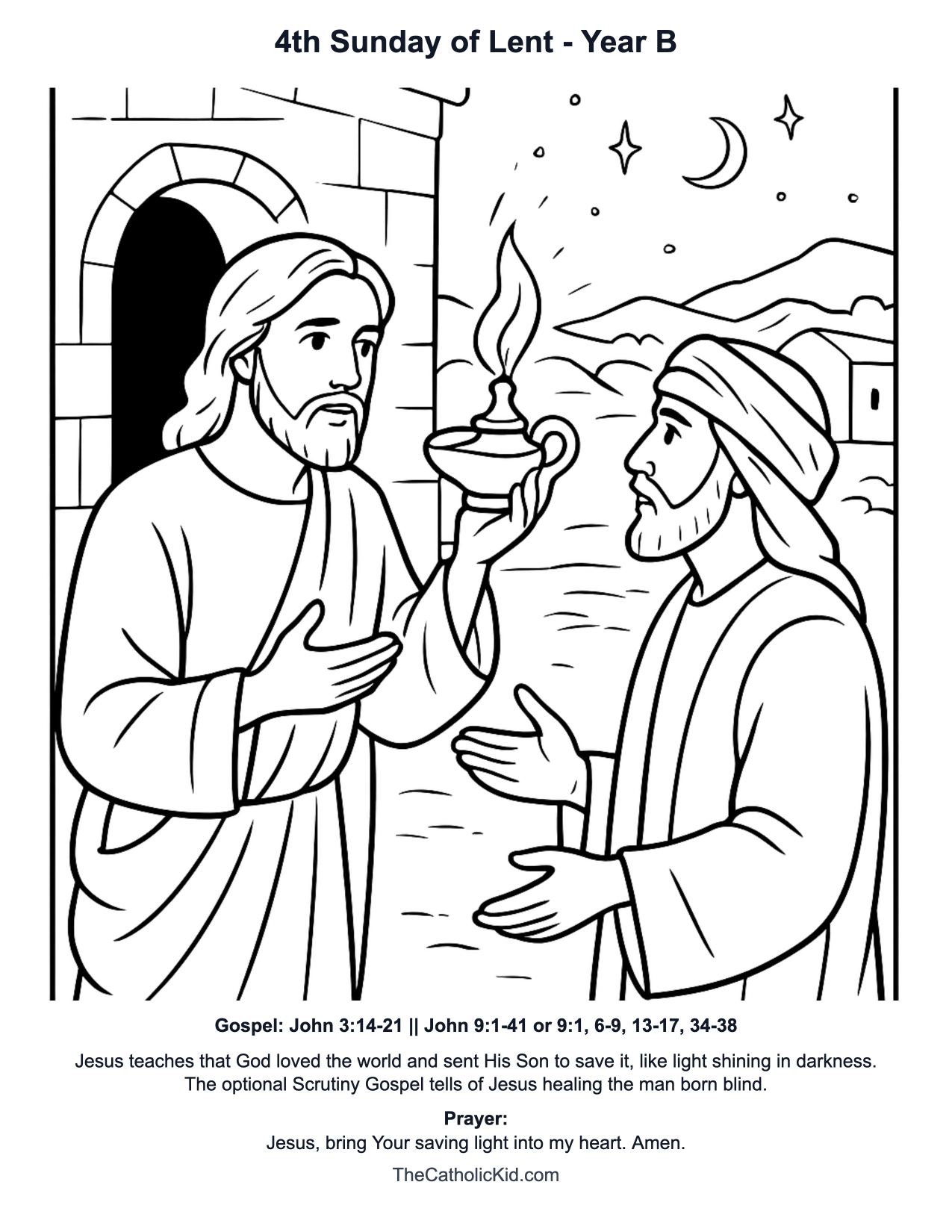 4th Sunday of Lent Year B Catholic Lectionary Coloring Page based on John 3:14-21