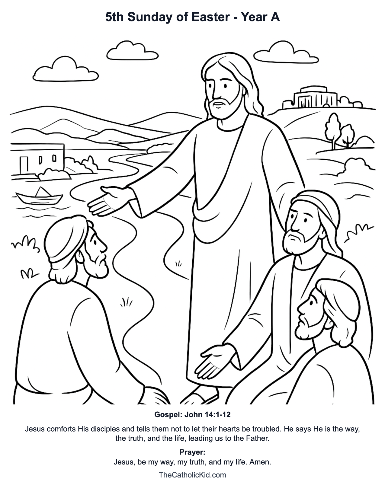5th Sunday of Easter Year A Catholic Lectionary Coloring Page based on John 14:1-12