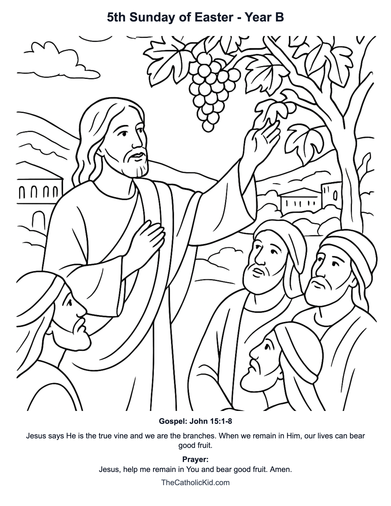 5th Sunday of Easter Year B Catholic Lectionary Coloring Page based on John 15:1-8
