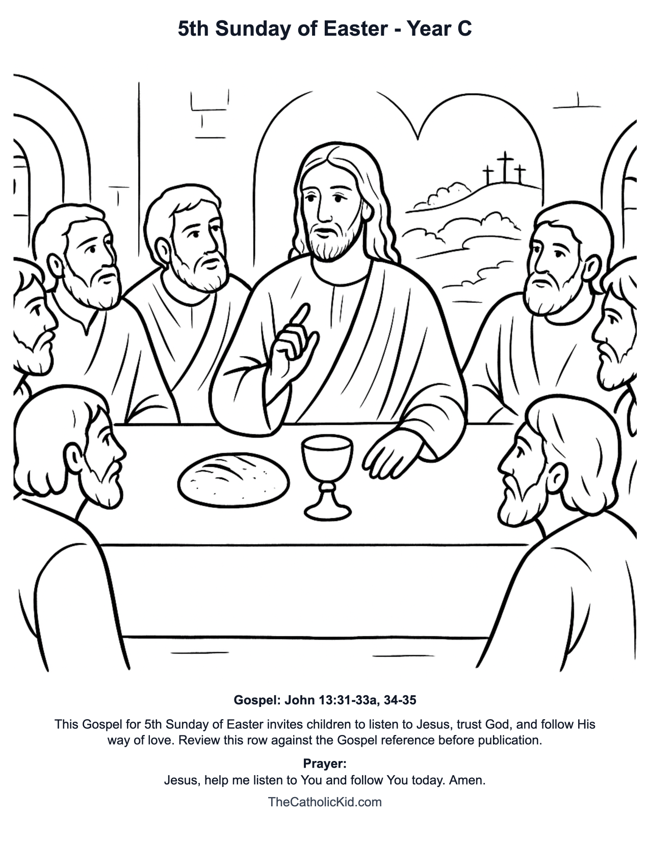 5th Sunday of Easter Year C Catholic Lectionary Coloring Page based on John 13:31-33a