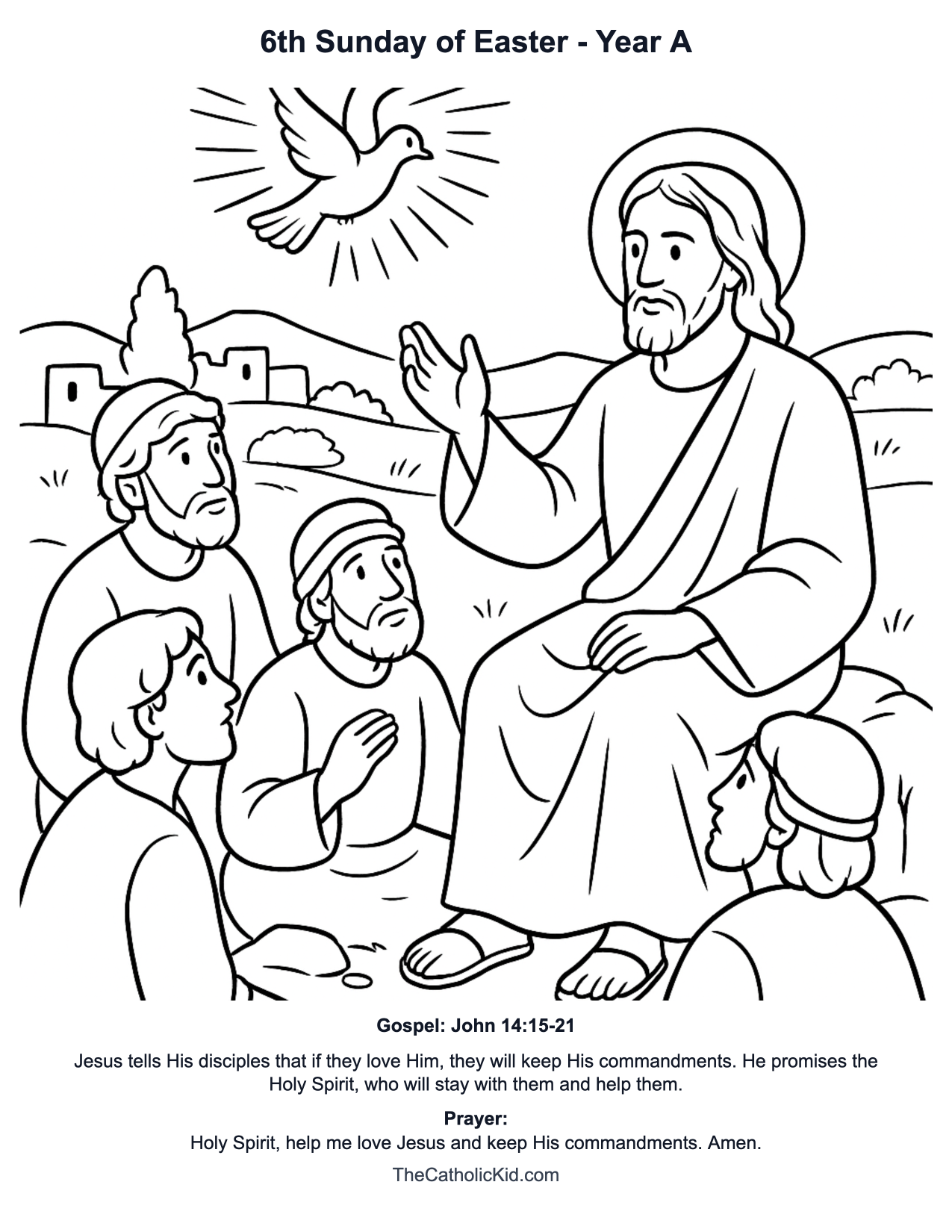 6th Sunday of Easter Year A Catholic Lectionary Coloring Page based on John 14:15-21