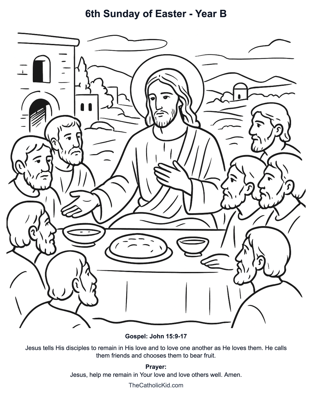 6th Sunday of Easter Year B Catholic Lectionary Coloring Page based on John 15:9-17