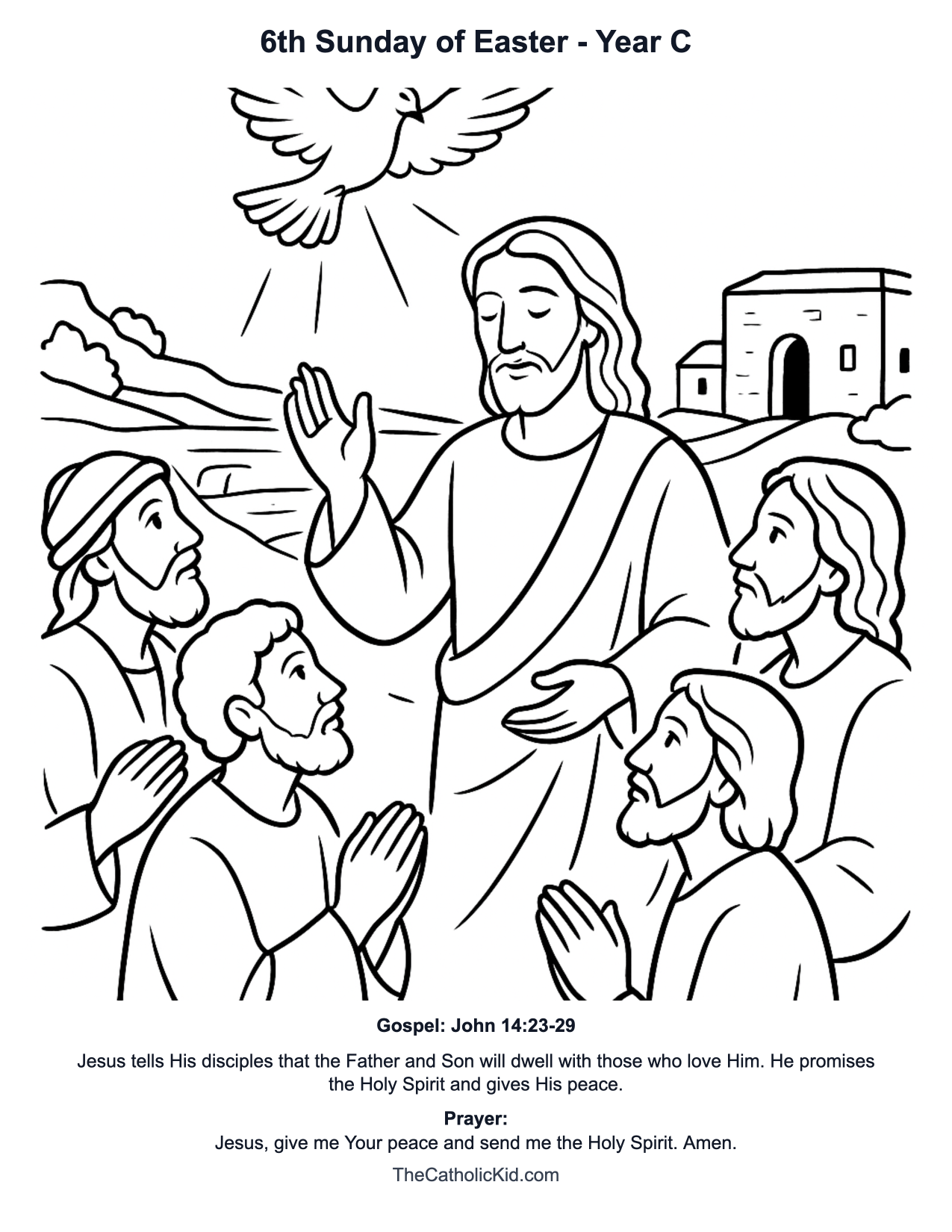 6th Sunday of Easter Year C Catholic Lectionary Coloring Page based on John 14:23-29