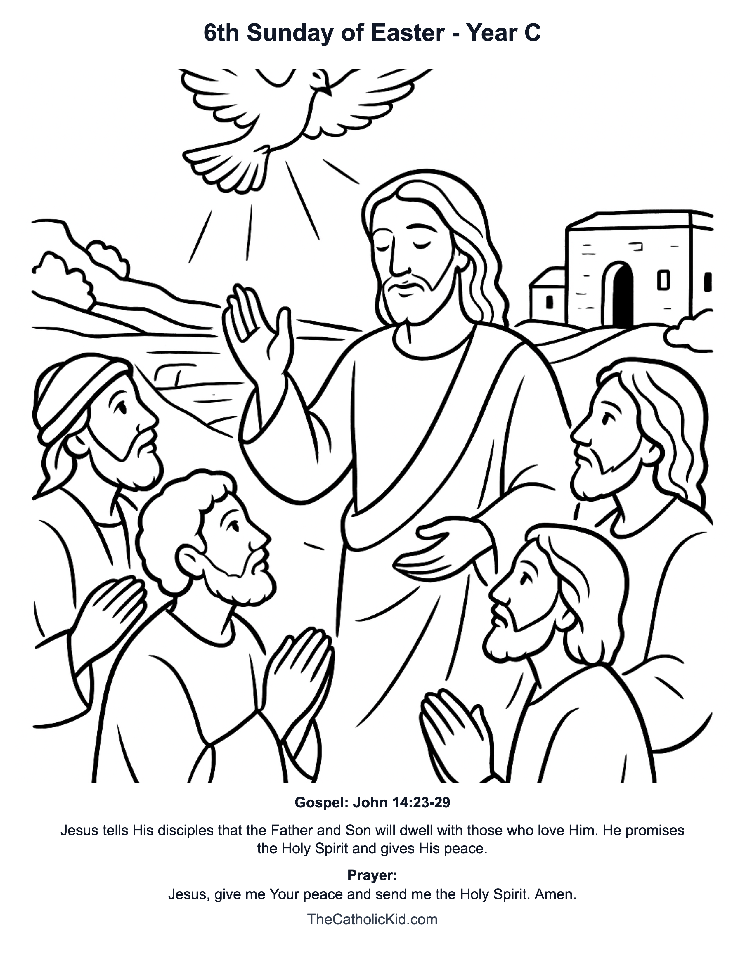 6th Sunday of Easter Year C Catholic Lectionary Coloring Page based on John 14:23-29