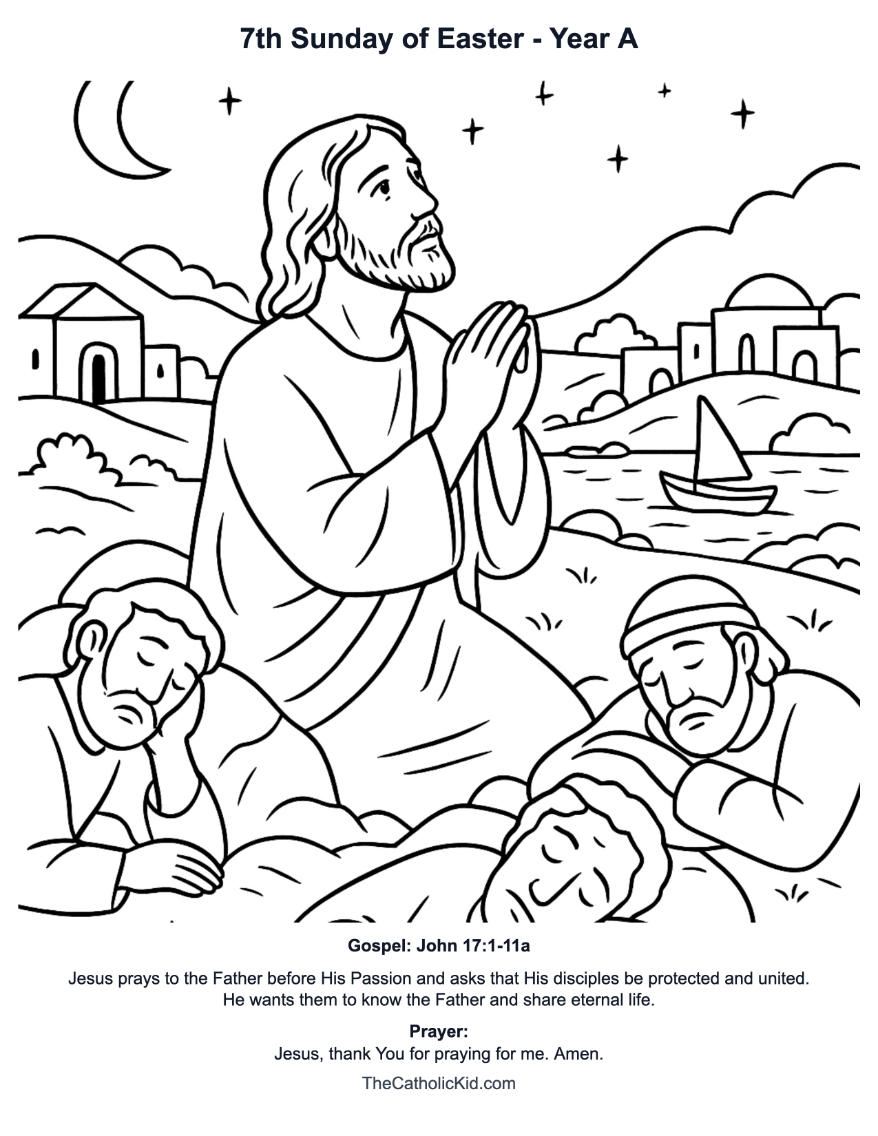 7th Sunday of Easter Year A Catholic Lectionary Coloring Page based on John 17:1-11a