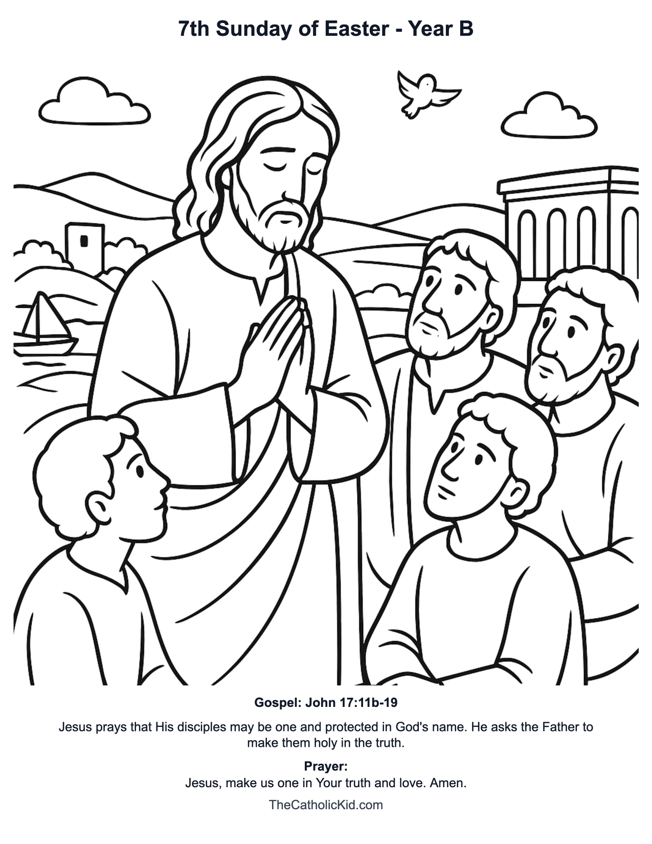 7th Sunday of Easter Year B Catholic Lectionary Coloring Page based on John 17:11b-19