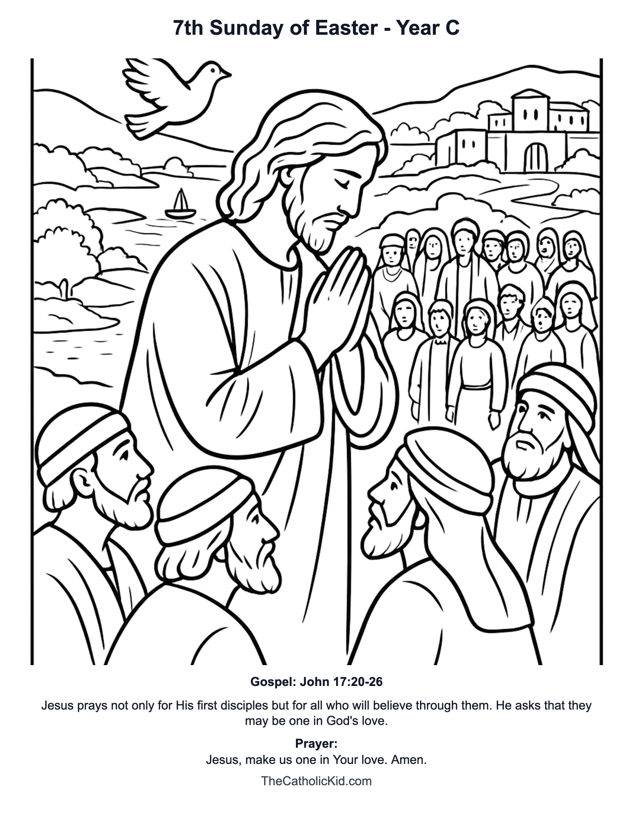 7th Sunday of Easter Year C Catholic Lectionary Coloring Page based on John 17:20-26