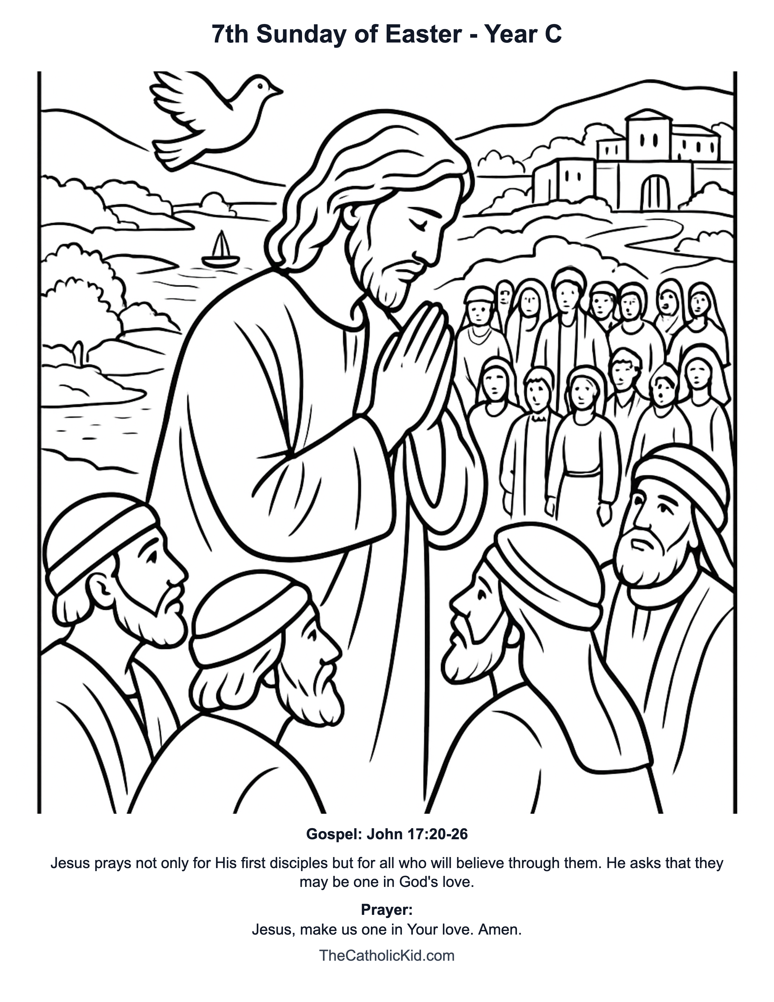 7th Sunday of Easter Year C Catholic Lectionary Coloring Page based on John 17:20-26