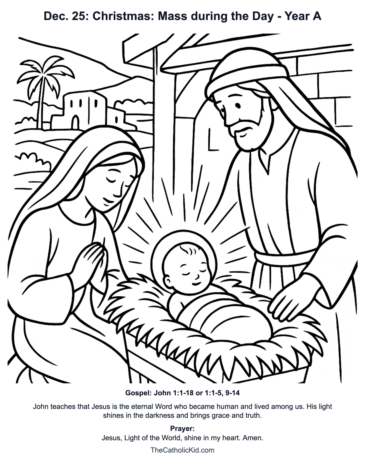 Dec. 25: Christmas: Mass during the Day Year A Catholic Lectionary Coloring Page based on John 1:1-18
