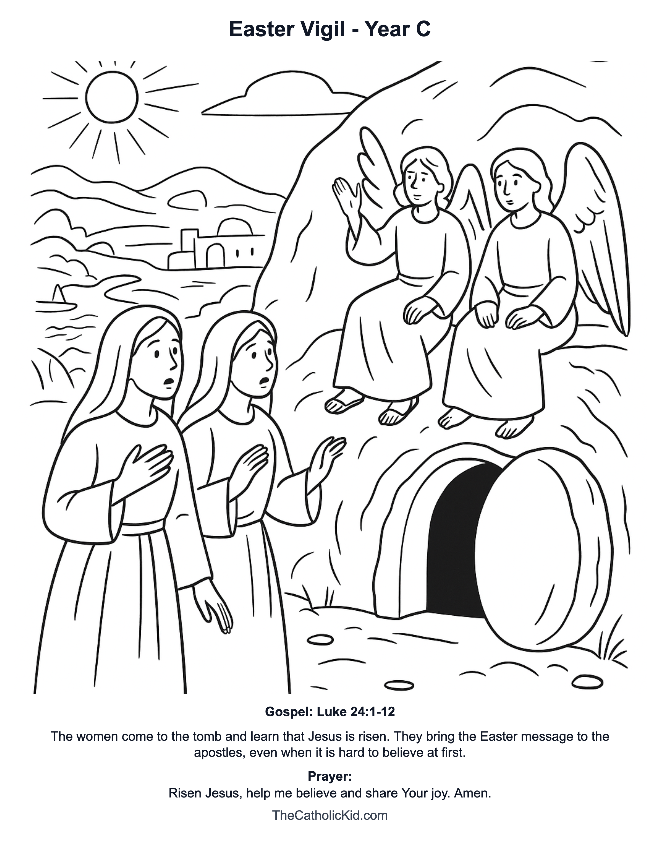 Easter Vigil Year C Catholic Lectionary Coloring Page based on Luke 24:1-12