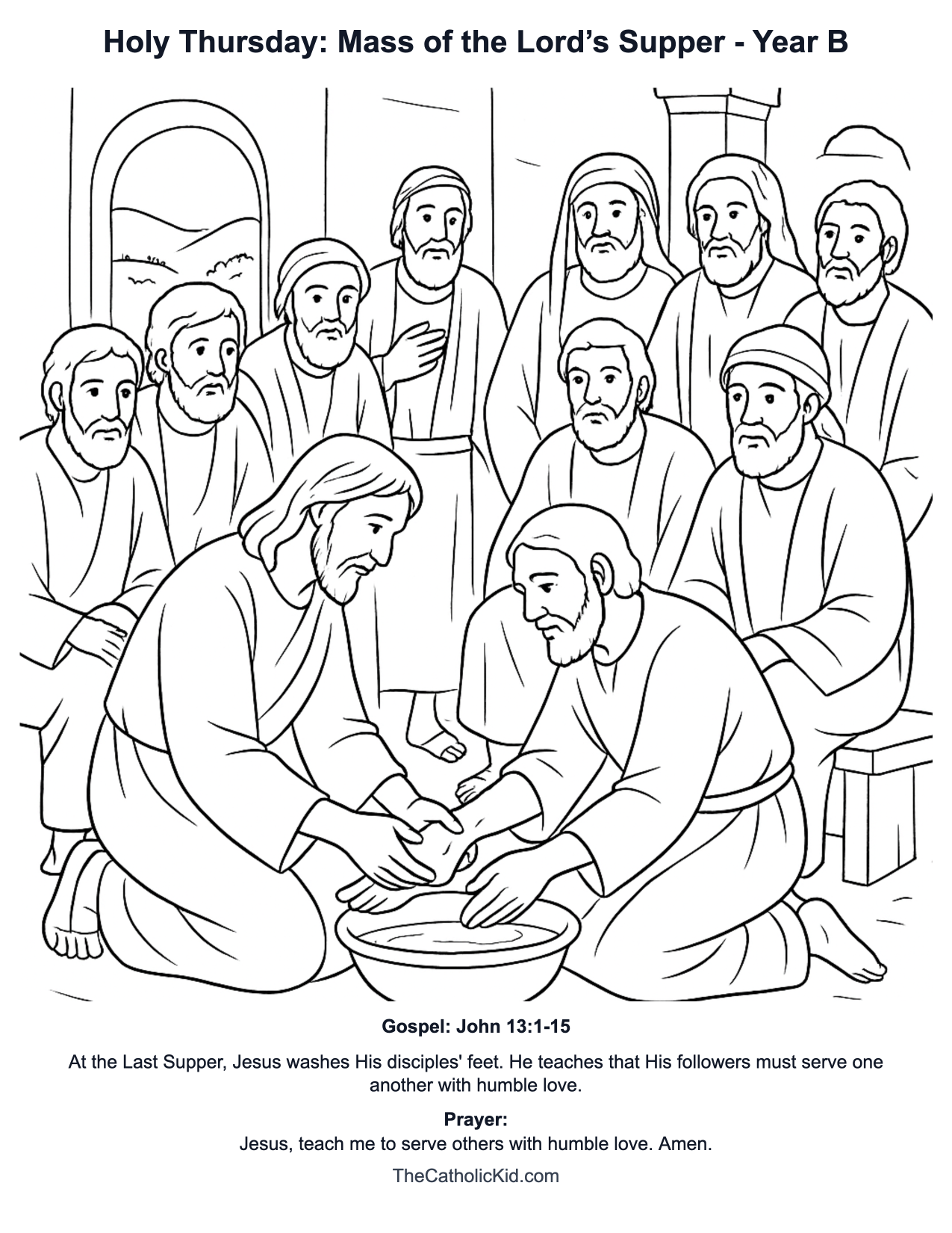 Holy Thursday: Mass of the Lord’s Supper Year B Catholic Lectionary Coloring Page based on John 13:1-15