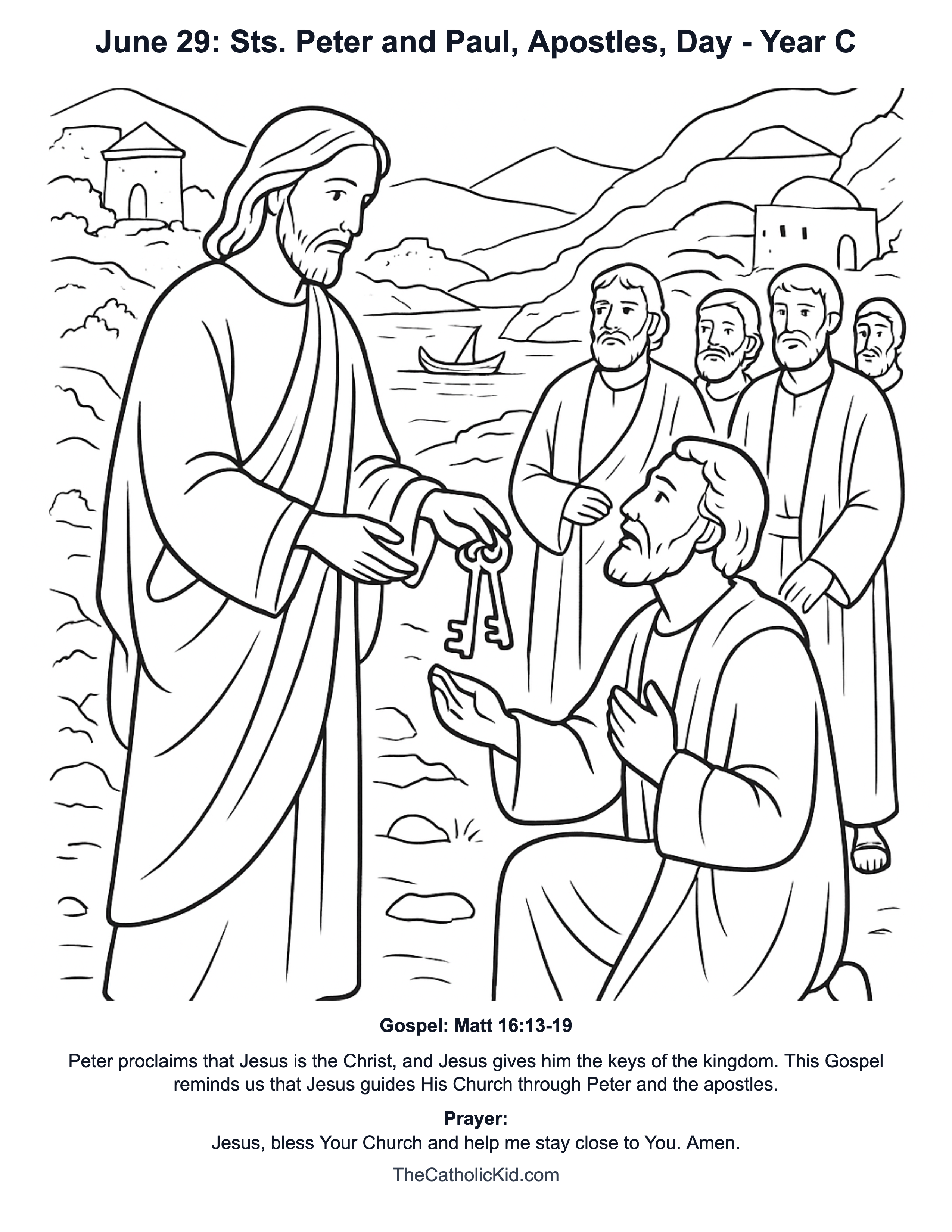 June 29: Sts. Peter and Paul, Apostles, Day Year C Catholic Lectionary Coloring Page based on Matt 16:13-19