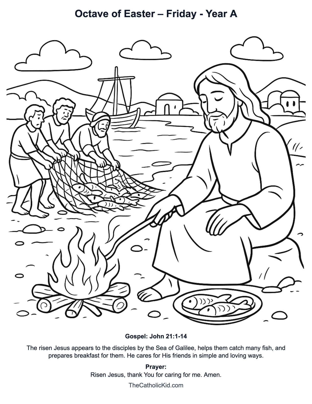 Octave of Easter – Friday Year A Catholic Lectionary Coloring Page based on John 21:1-14