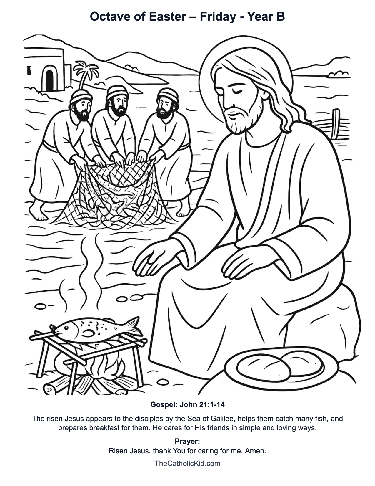 Octave of Easter – Friday Year B Catholic Lectionary Coloring Page based on John 21:1-14