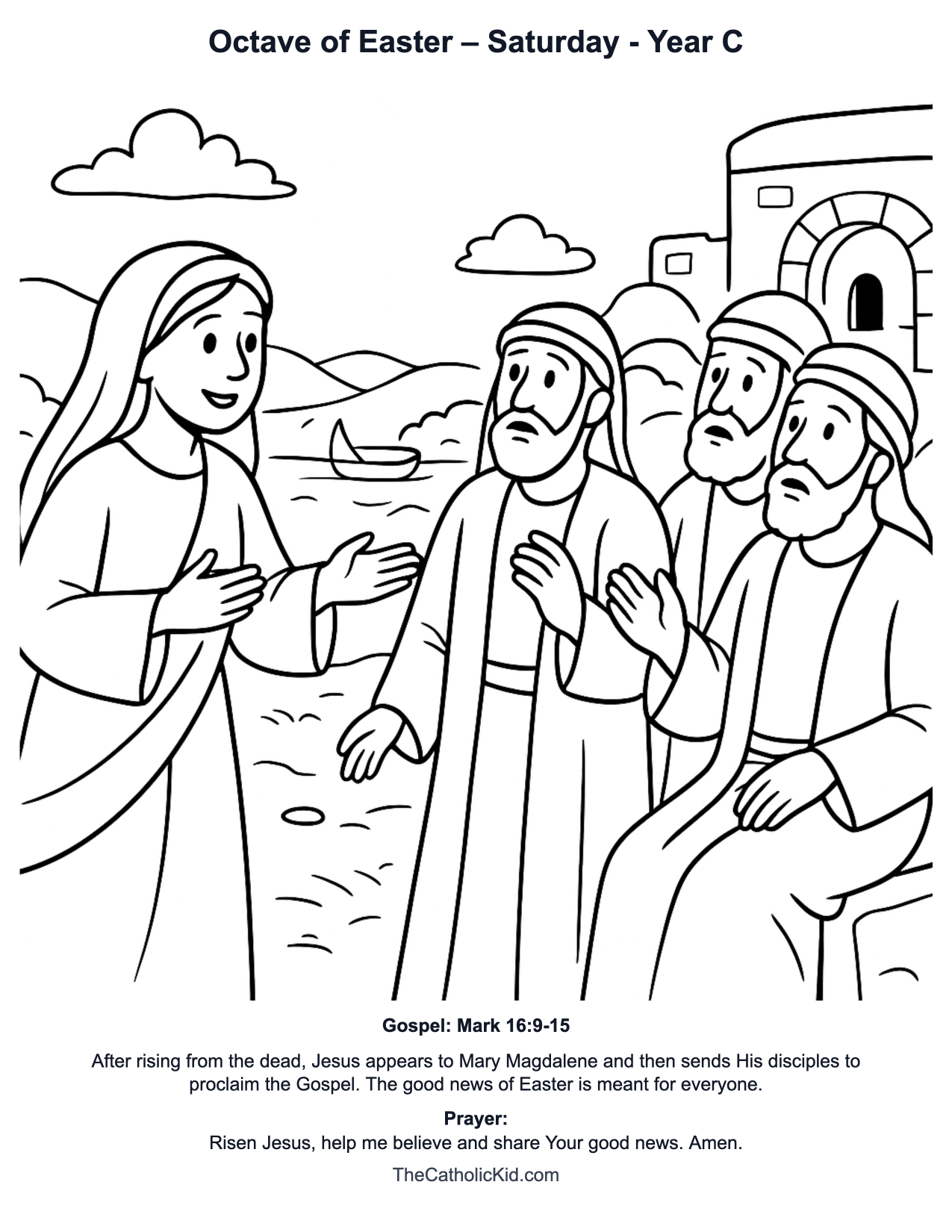Octave of Easter – Saturday Year C Catholic Lectionary Coloring Page based on Mark 16:9-15