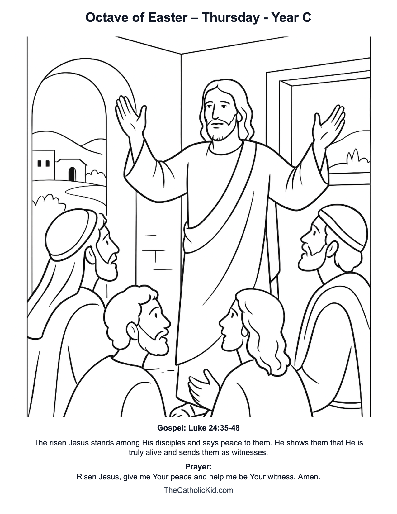Octave of Easter – Thursday Year C Catholic Lectionary Coloring Page based on Luke 24:35-48