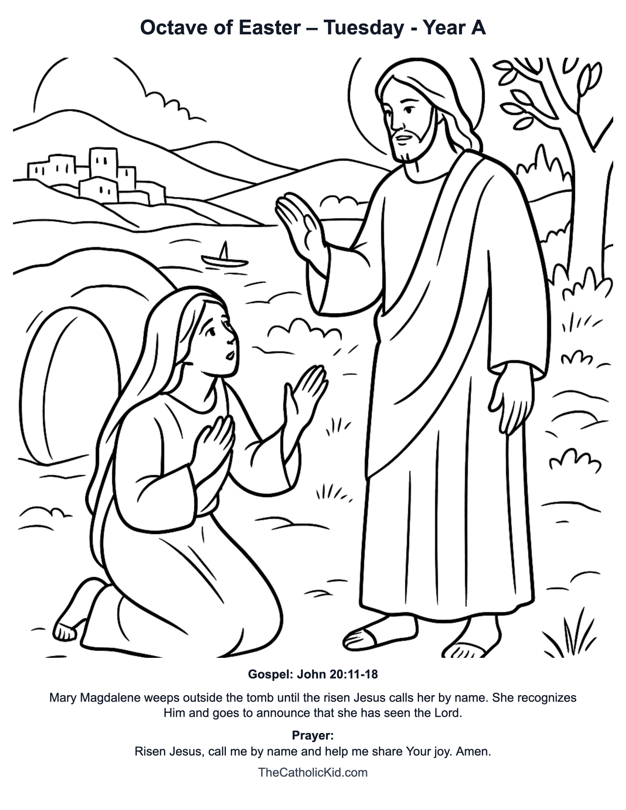 Octave of Easter – Tuesday Year A Catholic Lectionary Coloring Page based on John 20:11-18