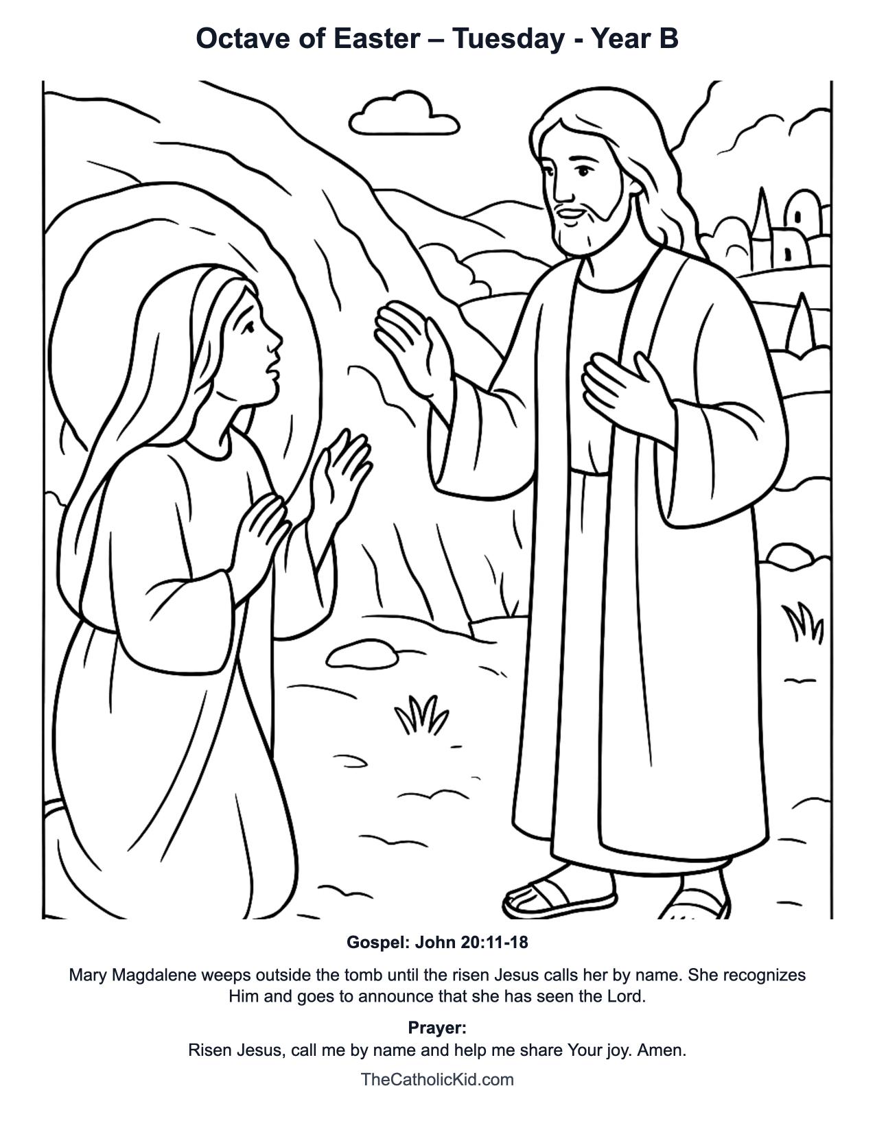 Octave of Easter – Tuesday Year B Catholic Lectionary Coloring Page based on John 20:11-18