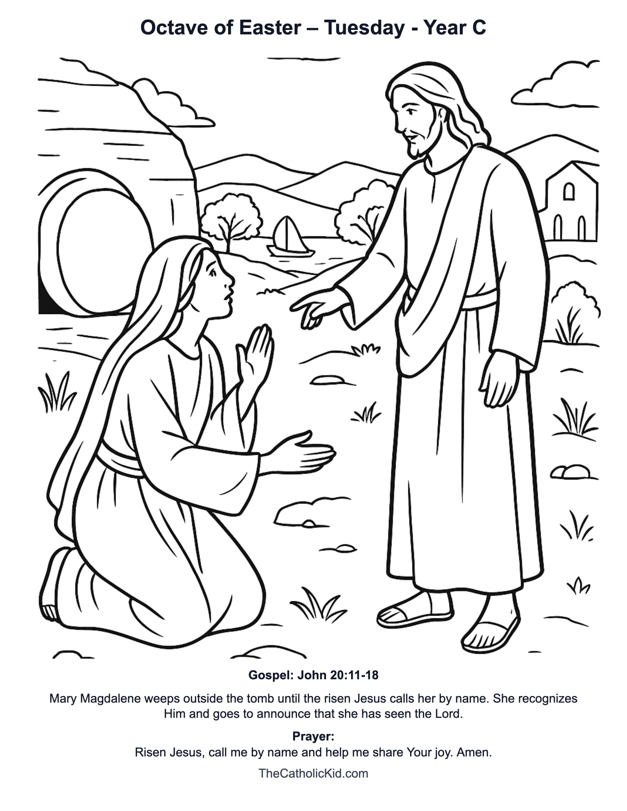 Octave of Easter – Tuesday Year C Catholic Lectionary Coloring Page based on John 20:11-18