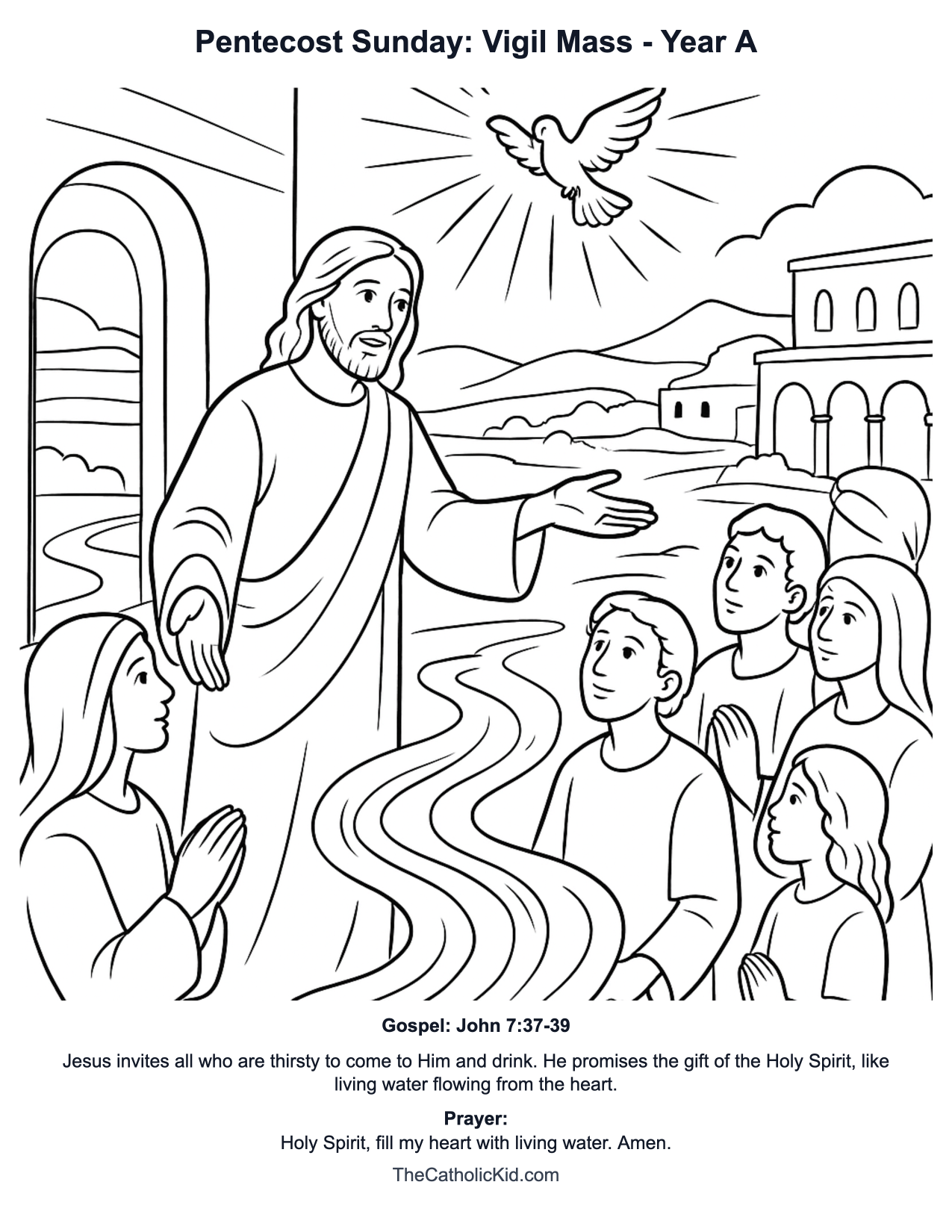 Pentecost Sunday: Vigil Mass Year A Catholic Lectionary Coloring Page based on John 7:37-39