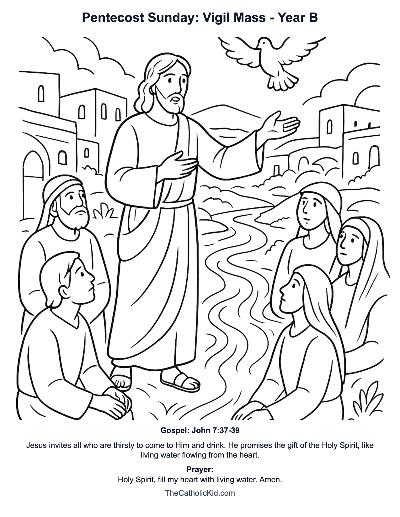 Pentecost Sunday: Vigil Mass Year B Catholic Lectionary Coloring Page based on John 7:37-39