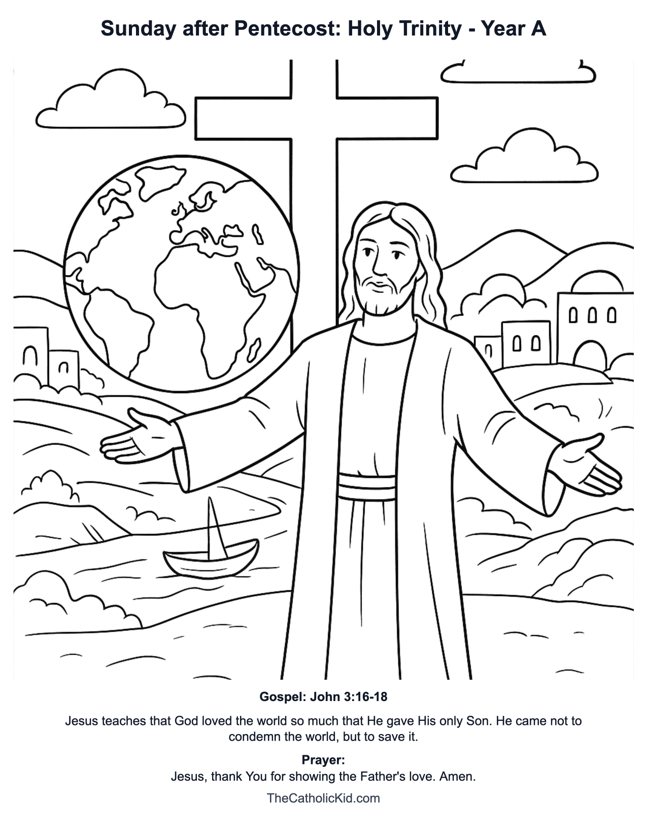 Sunday after Pentecost: Holy Trinity Year A Catholic Lectionary Coloring Page based on John 3:16-18