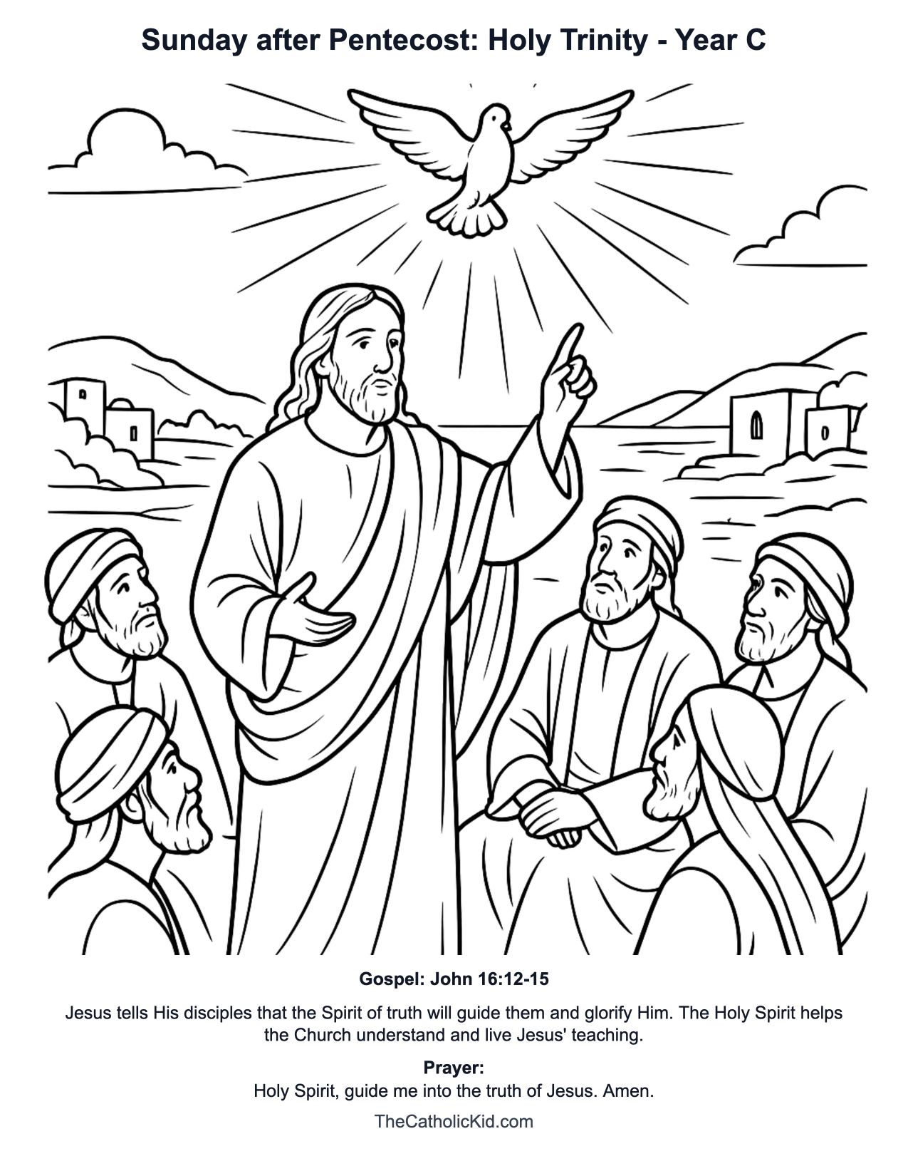 Sunday after Pentecost: Holy Trinity Year C Catholic Lectionary Coloring Page based on John 16:12-15