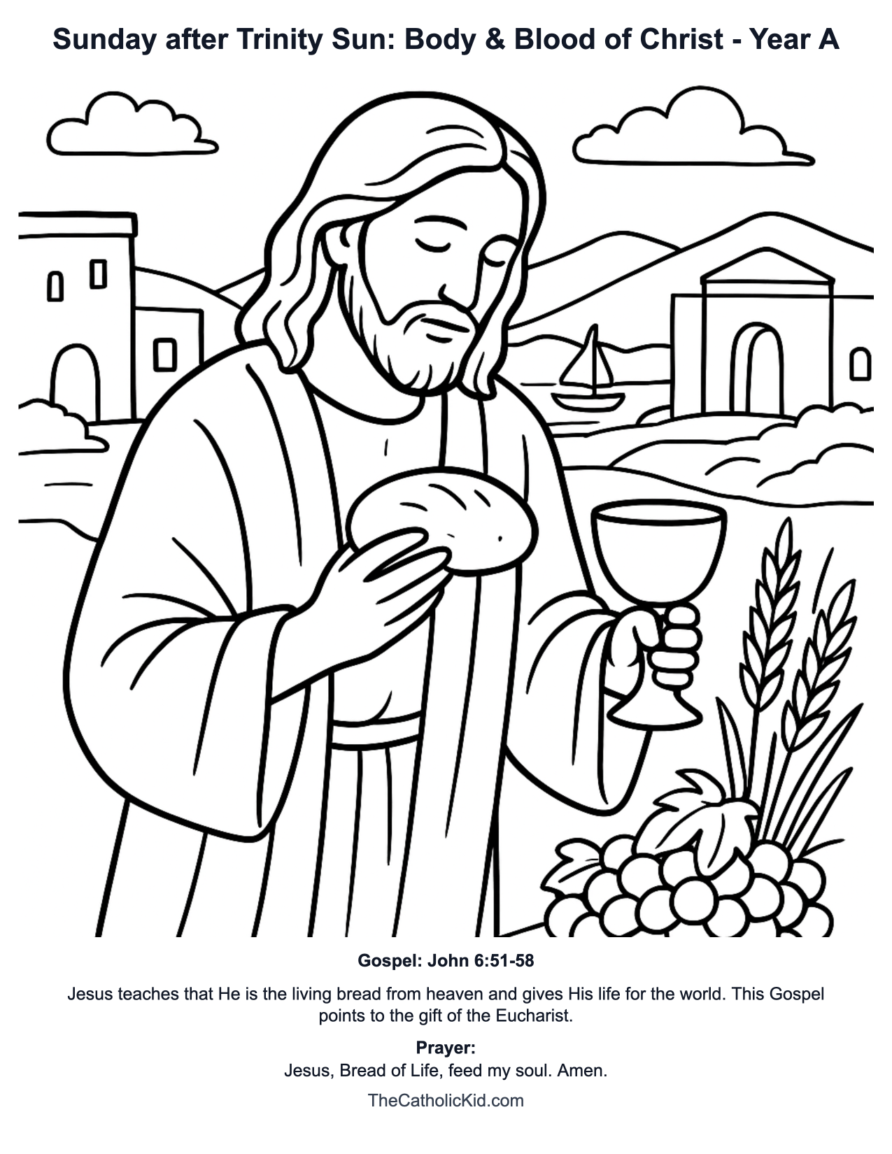 Sunday after Trinity Sun: Body & Blood of Christ Year A Catholic Lectionary Coloring Page based on John 6:51-58